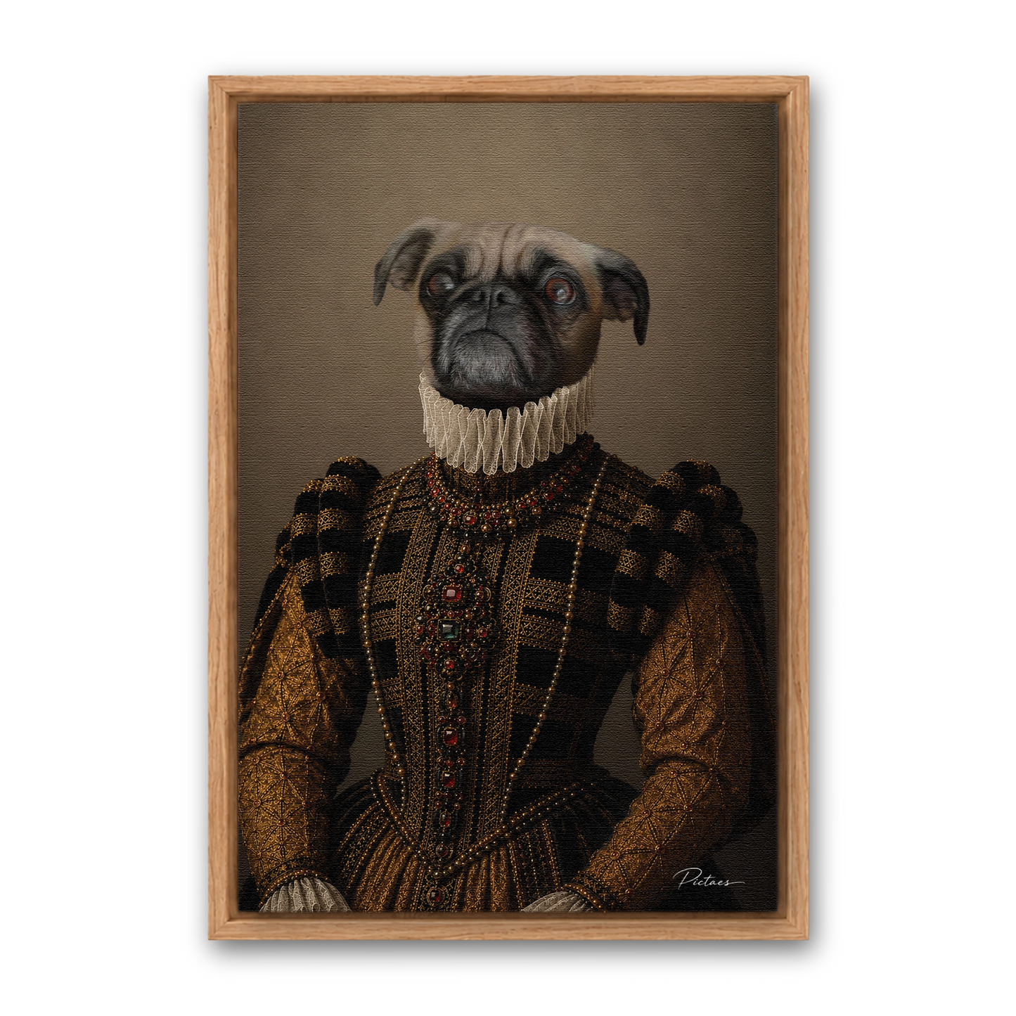 La Lady Pictaes — tableau chat personnalisé Renaissance sur toile, cadre chêne