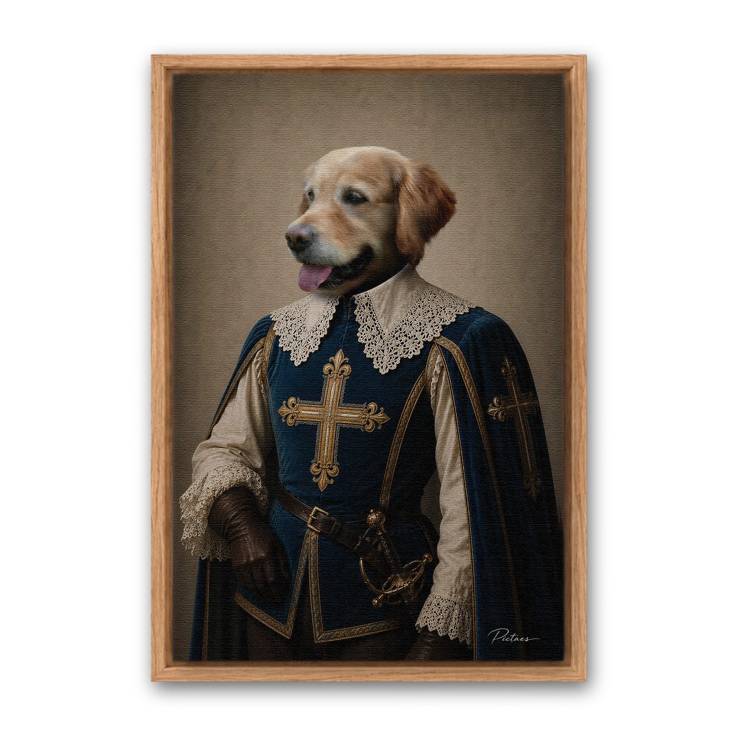 Le Mousquetaire Pictaes — tableau chien personnalisé Renaissance sur toile, cadre chêne