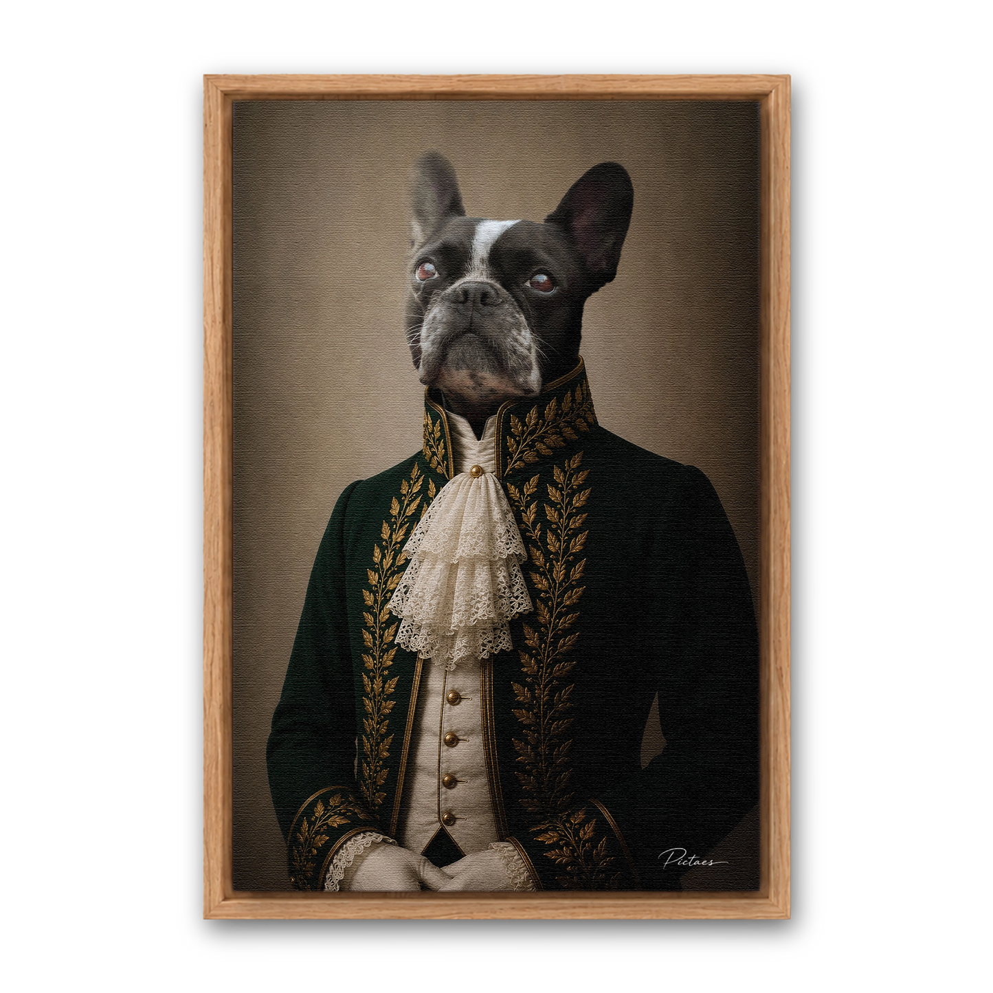 L'Académicien Pictaes — tableau chien personnalisé Renaissance sur toile, cadre chêne