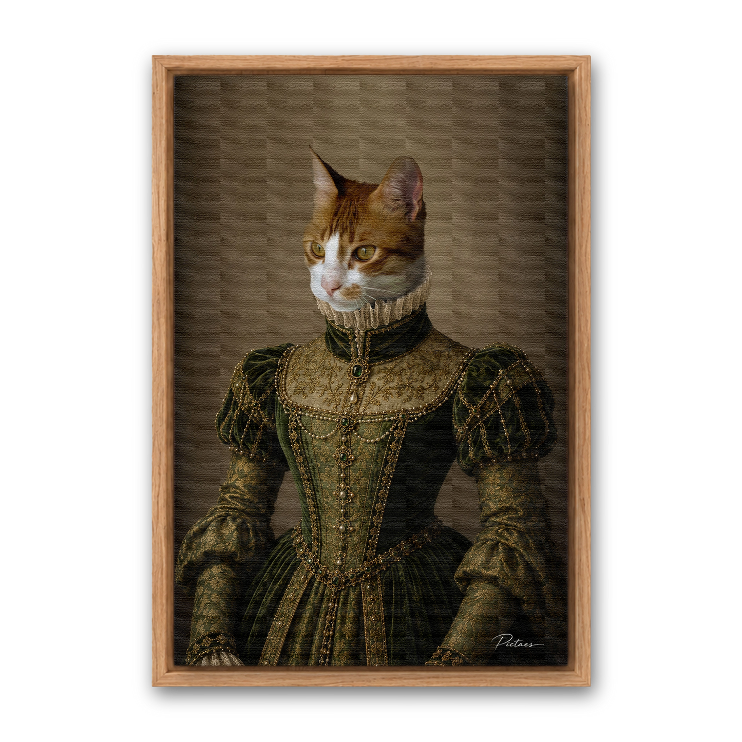 La Bourgeoise Pictaes — tableau chat personnalisé Renaissance sur toile, cadre chêne