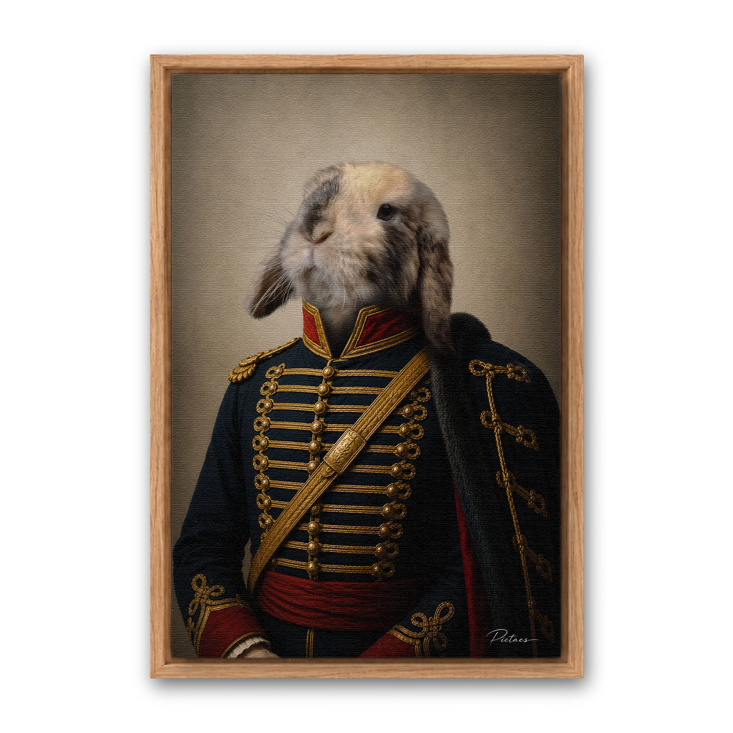 Le Hussard Pictaes — tableau chien personnalisé Renaissance sur toile, cadre chêne