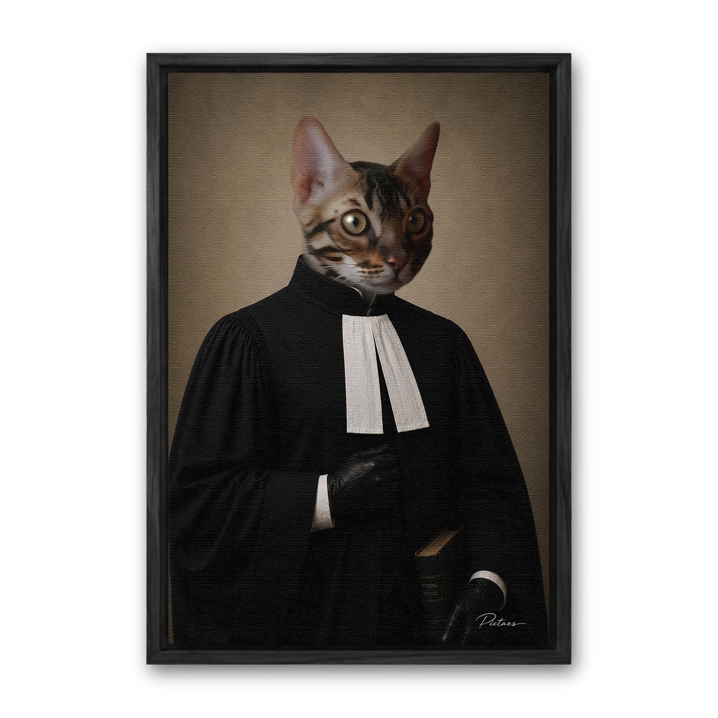 Le Magistrat Pictaes — portrait magistrat français, encadré cadre noir sur toile premium