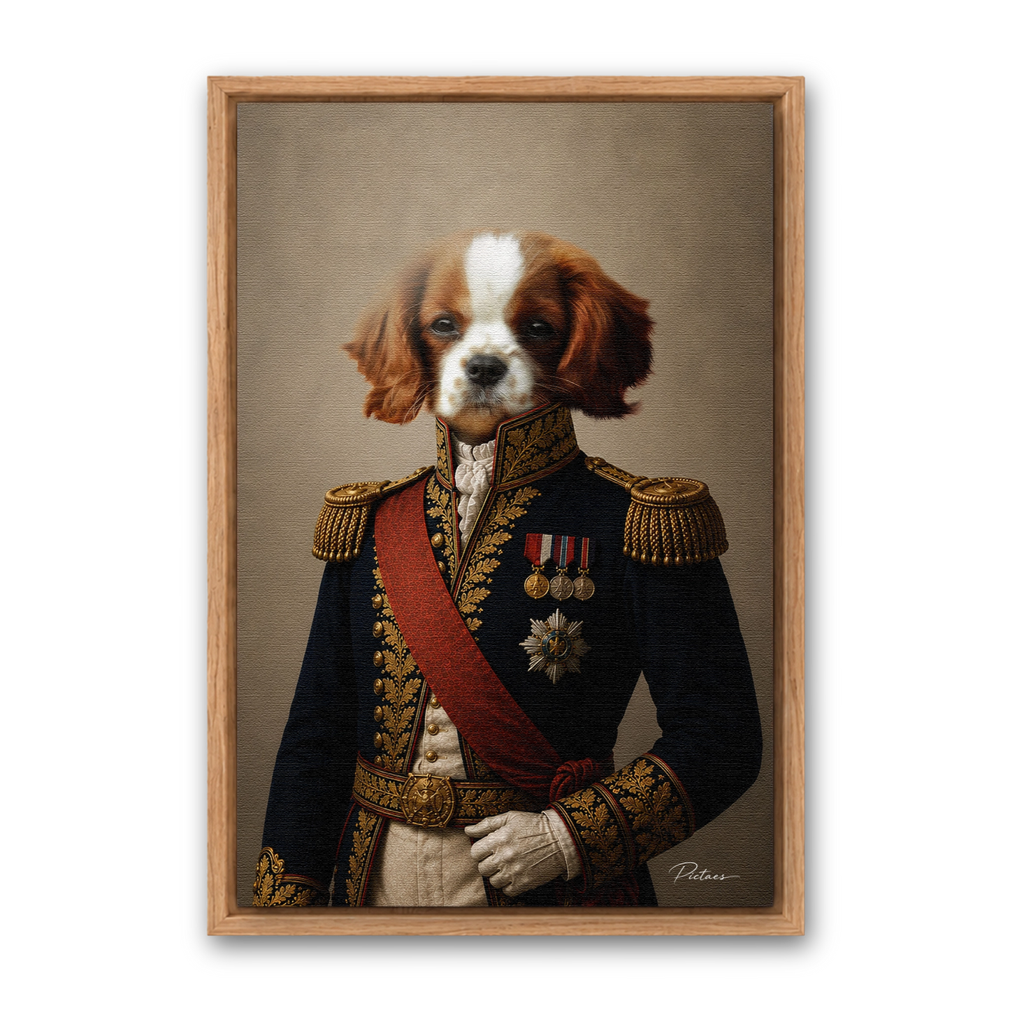 Le Général Pictaes — tableau chien personnalisé Renaissance sur toile, cadre chêne