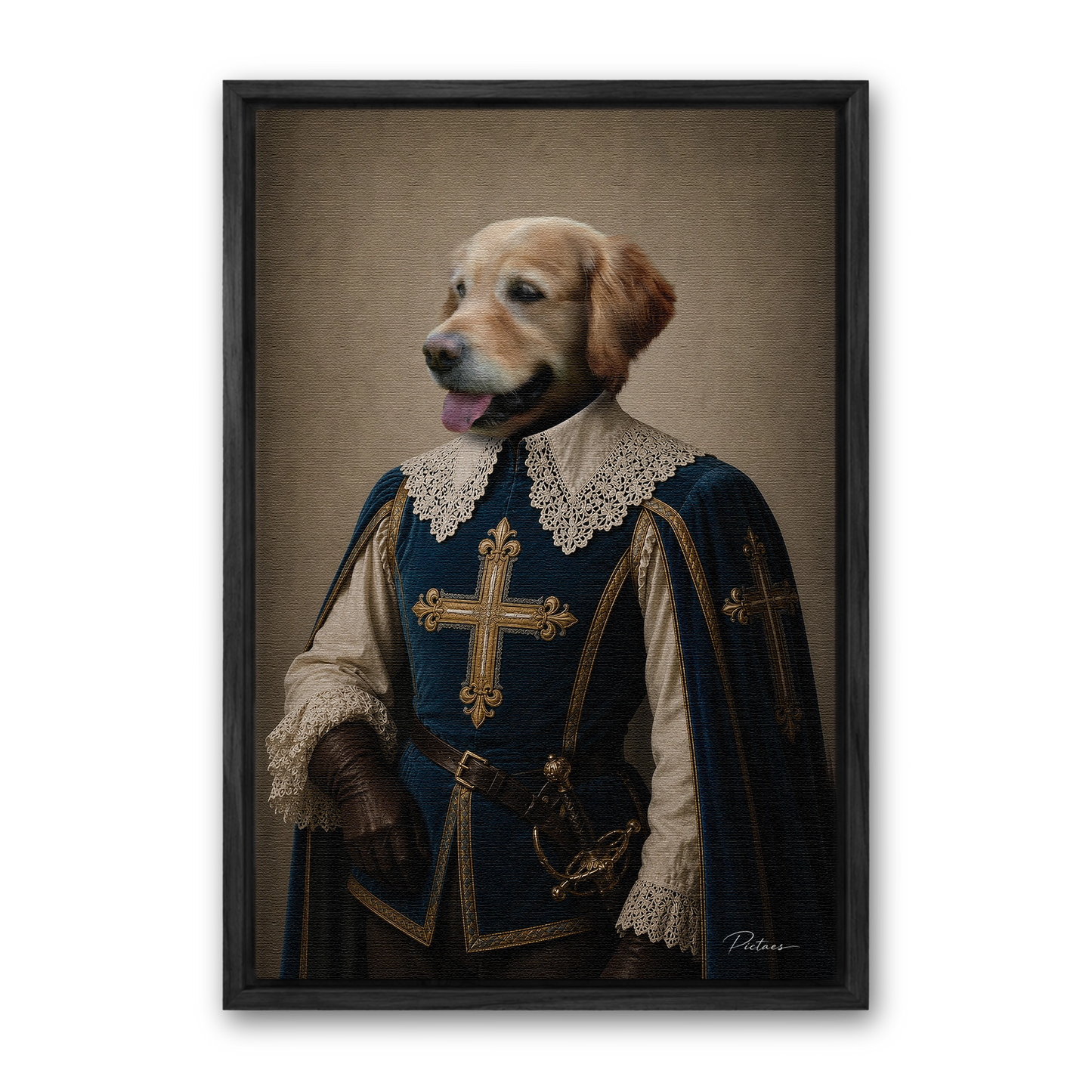 Le Mousquetaire Pictaes — portrait mousquetaire du Roi, encadré cadre noir sur toile premium